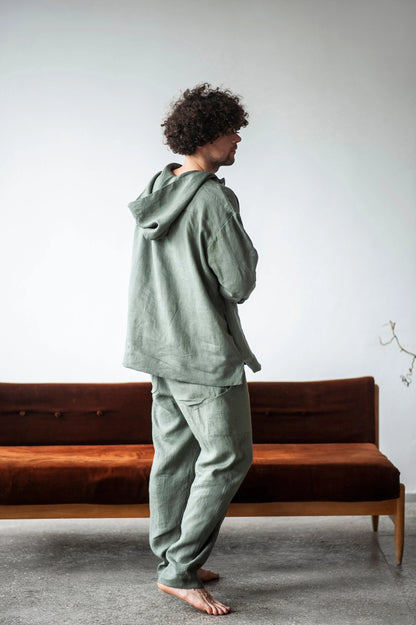 Men's Beach Pants , Summer Yoga Trousers, Lightweight Linen Drawstring Pants