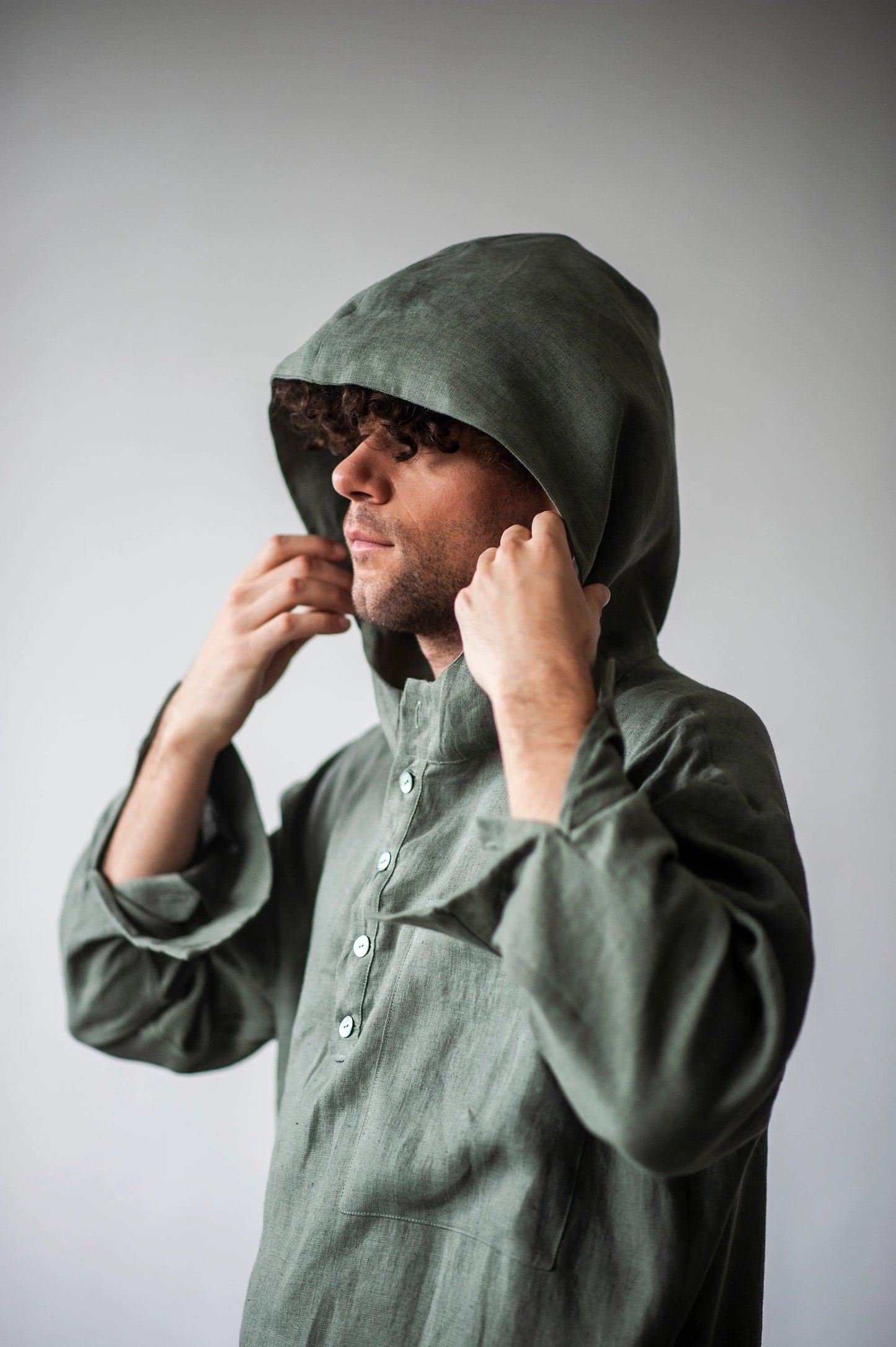 Men's Linen Hoodie , Summer Long Sleeve Shirt, Lightweight Breathable Pullover