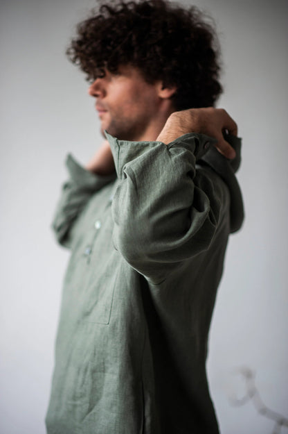 Men's Linen Hoodie , Summer Long Sleeve Shirt, Lightweight Breathable Pullover
