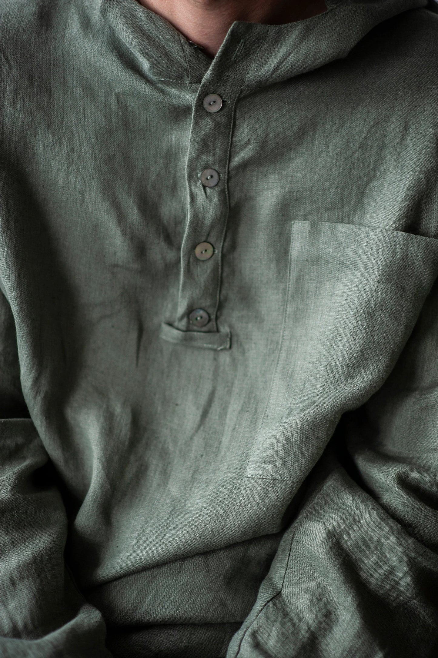 Men's Linen Hoodie , Summer Long Sleeve Shirt, Lightweight Breathable Pullover