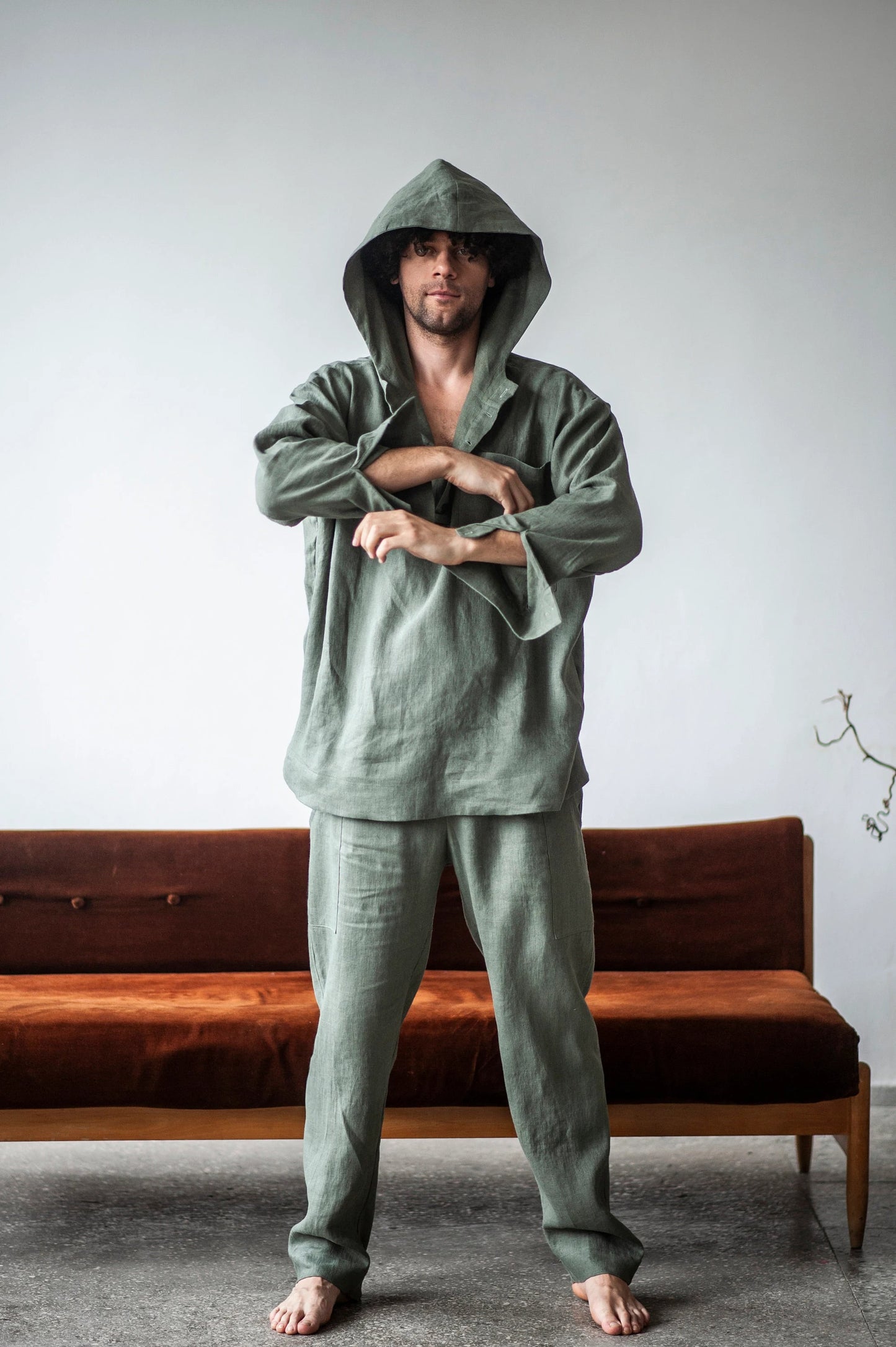 Men's Beach Pants , Summer Yoga Trousers, Lightweight Linen Drawstring Pants