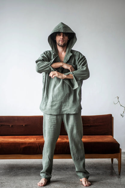 Men's Beach Pants , Summer Yoga Trousers, Lightweight Linen Drawstring Pants